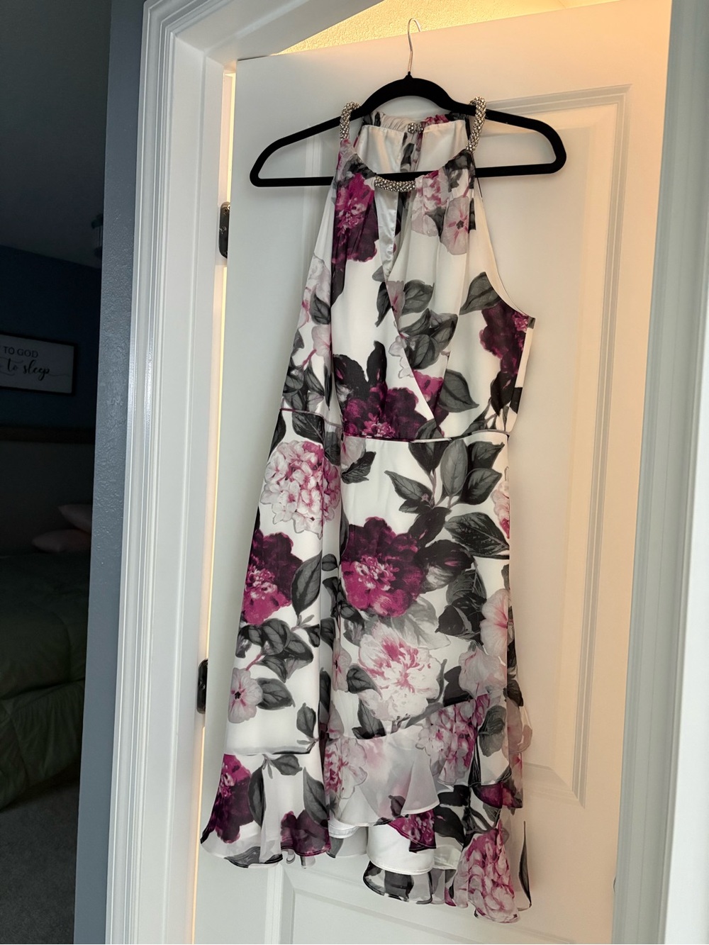 Calvin Klein Floral Beaded Halter High-Low Dress Size 12 NWOT